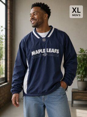 CCM Toronto Maple Leafs Pullover Windbreaker Jacket Men's XL Blue NHL Hockey